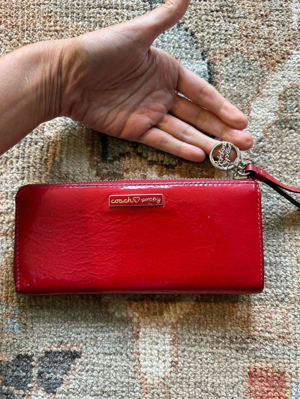 Red Floral Leather Wristlet Wallet - COACH